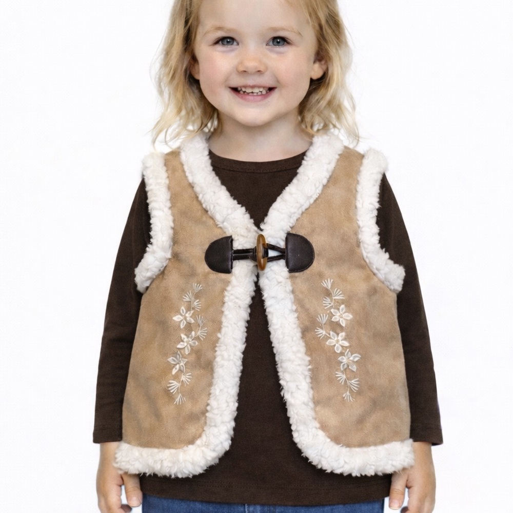 Daisy Fuentes Faux Suede White Sherpa Lined Toggle Vest Toddler Girl Size 3T